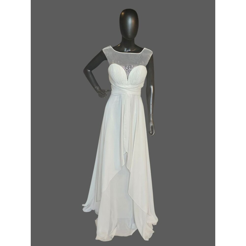 Ivory Chiffon Illusion Sparkle V-Neckline Wedding Gown - PC Marys